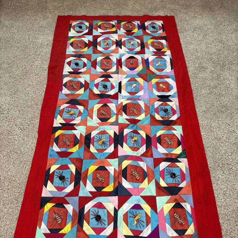 Handmade Bai Jia Bei 100 Families Quilt Chinese Folk Art 3D Geometric Reversible